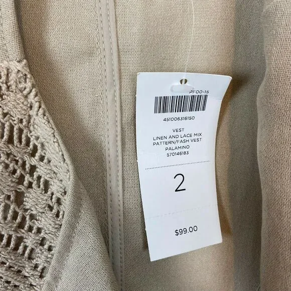 Chico's Vest Romantic Cottage Crochet Lace Open Front Sz 10 12 Tan Cream NWT - Picture 10 of 16